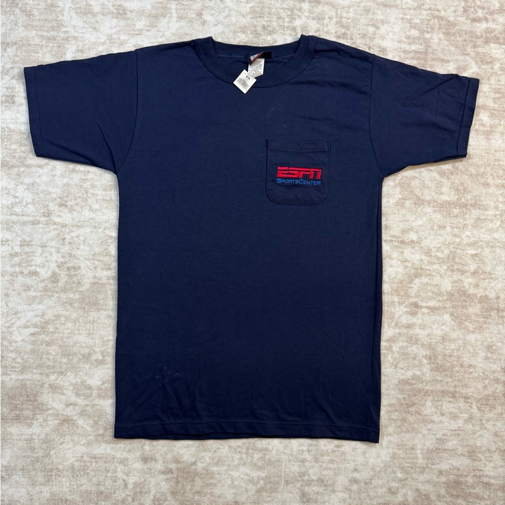 Vintage ESPN SportsCenter‎ Pocket T Shirt USA Made Embroidered Logo Blue M